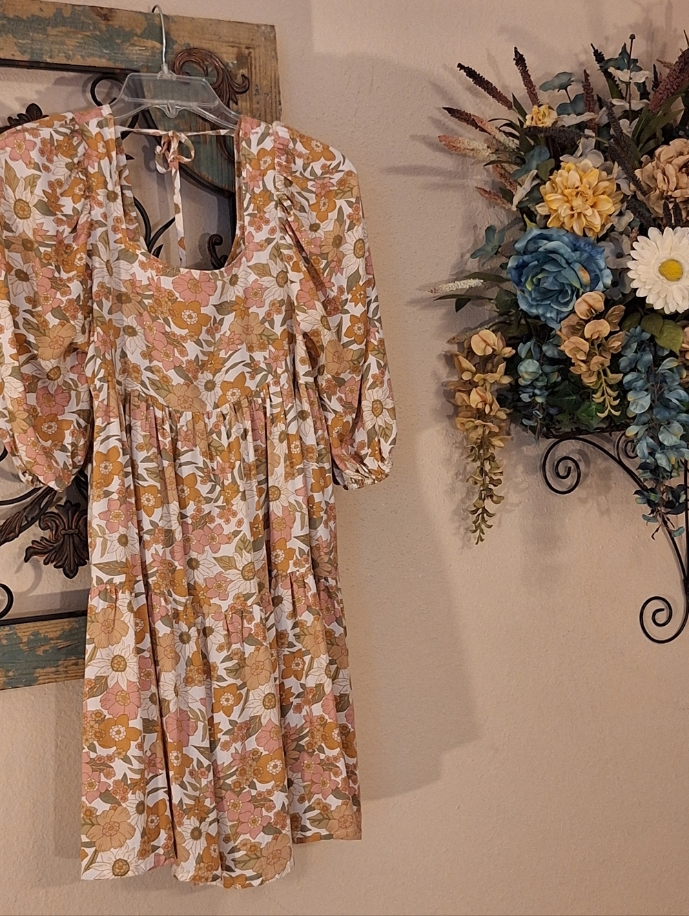 Pink Lily Floral Mini Dress in White, Pink & Mustard